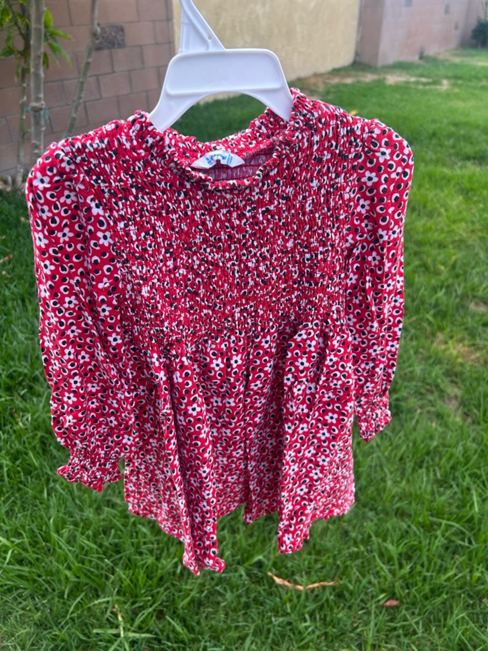 Mayoral Red Floral Smocked Long-Sleeve Dress
